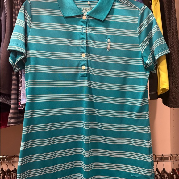 Nike Teal Striped Polo Shirt - Picture 1 of 2